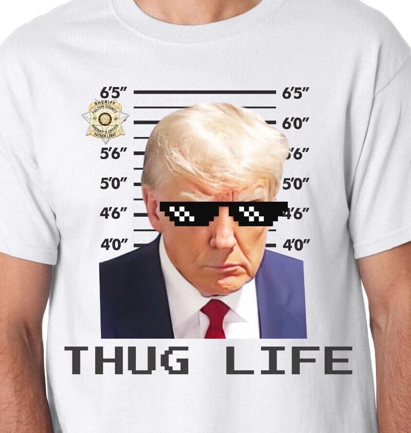 

Donald Trump Mugshot Thug Life T-Shirt MAGA Never Surrender on Gildan Cotton Tee XL