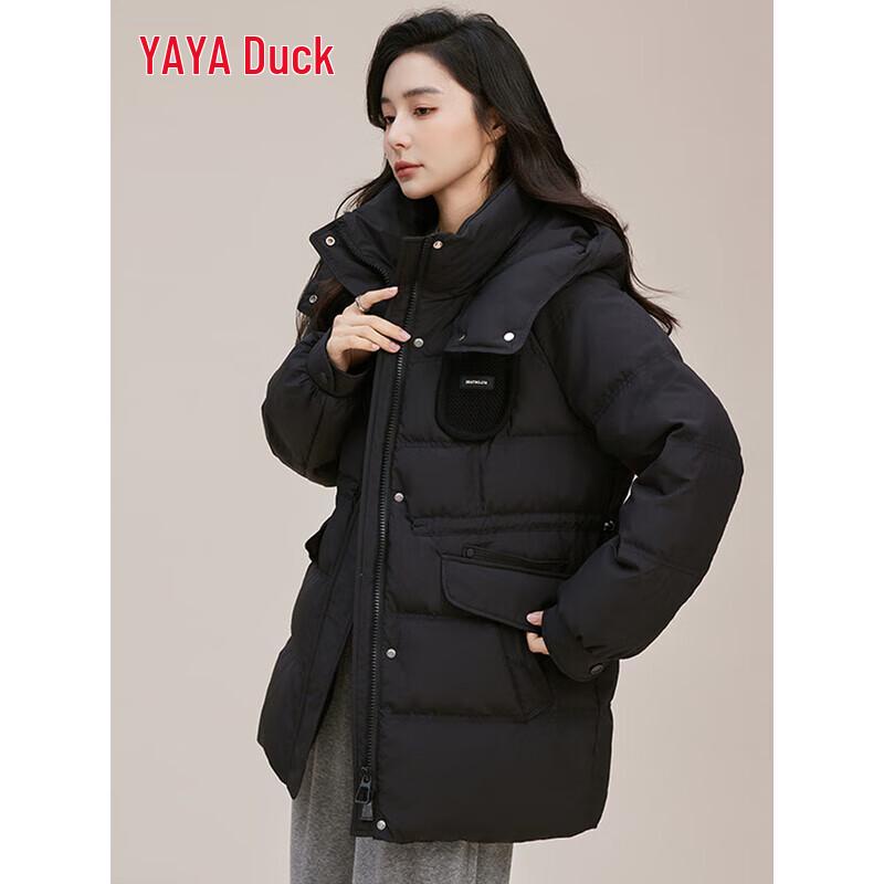 

Женский пуховик YAYA 2025 с капюшоном и кулиской на талии M