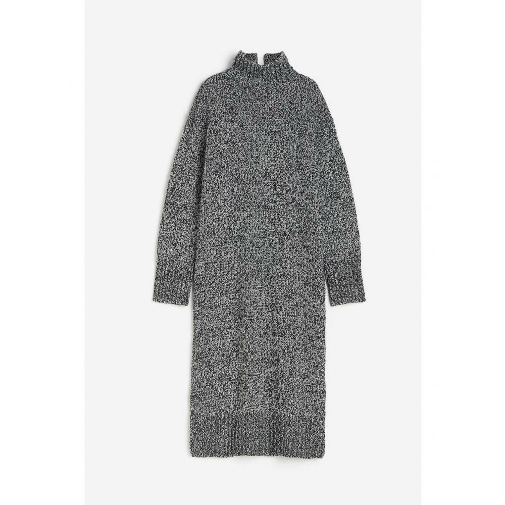 H M Knit Turtleneck Dress Black Melange 1192814004