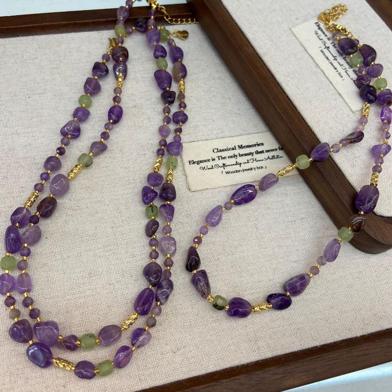 Summer New Dopamine Amethyst Prehnite Necklace Vintage Light Luxury Niche Choker for Women