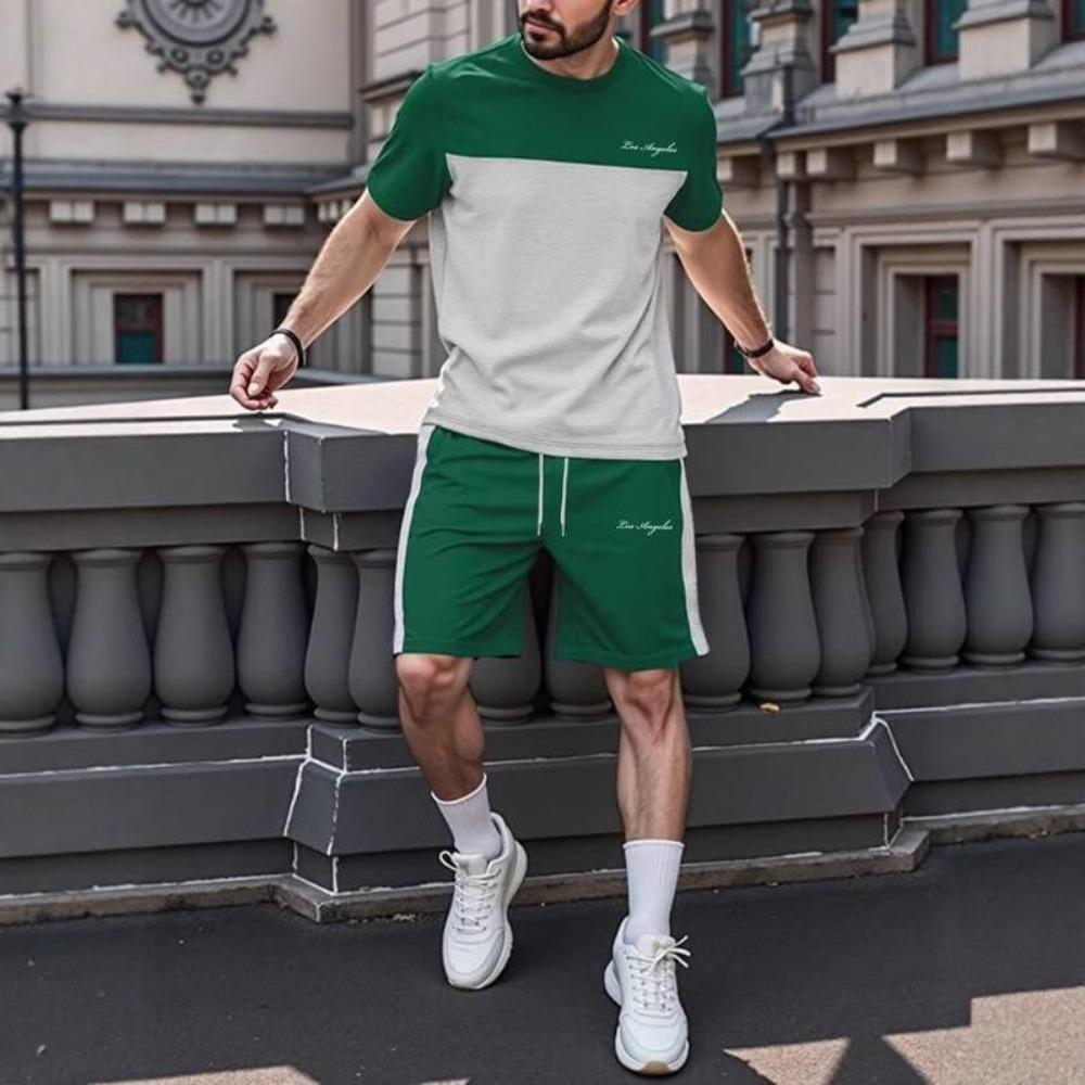 Men's Summer Comfortable Fashionable 2-piece Set Beach Vacation Leisure Sports Style Short Sleeved Set Loose Oversized Breathable Sports Wear