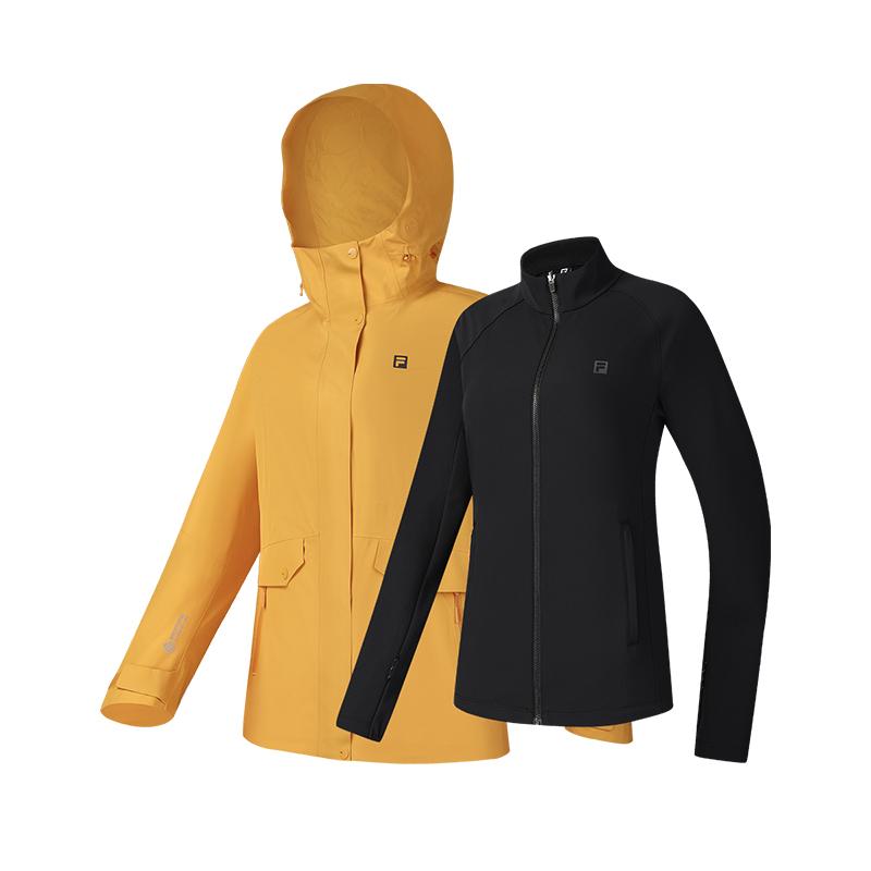 Fila Explorer Fashion Hooded Zipper Design Small Logo Three-In-One Jacket Women Jackets Orange Yellow A11W517706F-YE