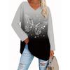 Fashion Women's Basic V-Neck Long Sleeve Butterfly Printed Polyester Relaxed Fit Tees Shirt Spring Fall Casual Comfort Tops
