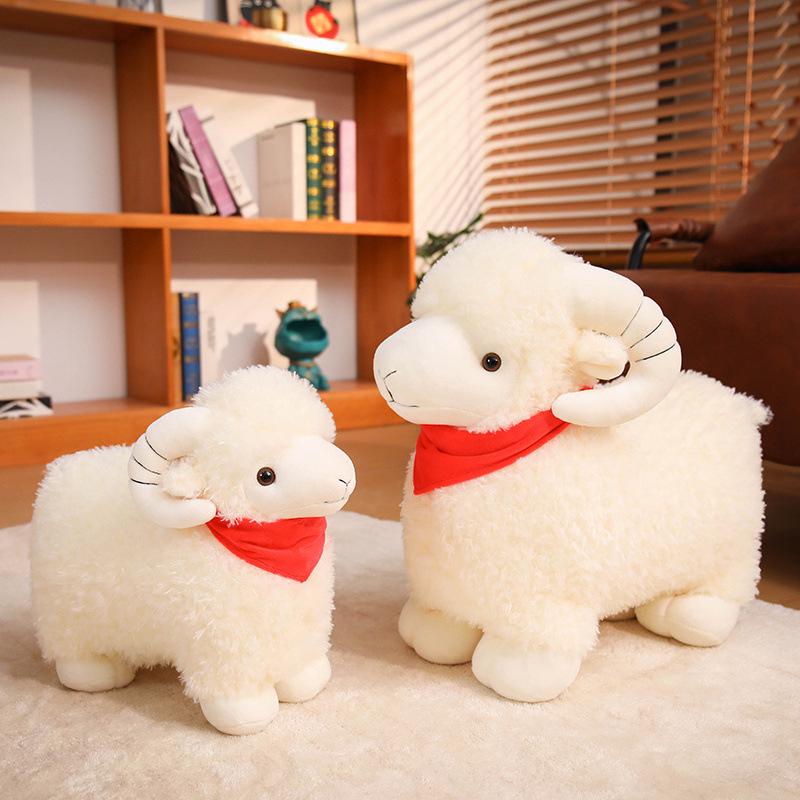 Christmas Red Scarf Big Horn Sheep Plush Doll Ornament