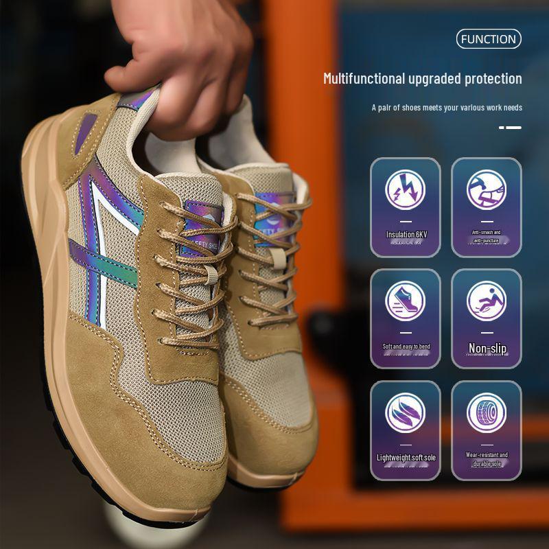 Men's Breathable Anti-Odor Steel Toe Electrician Work Shoes, Anti-Smash, Anti-Puncture, Non-Slip, Insulated up to 6KV, Soft Sole.