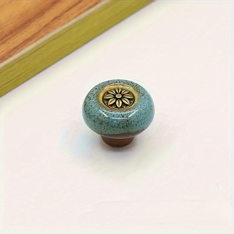 2 Pieces Colored Ceramic Cabinet Knobs, Leopard Glass Round Single Hole Pulls with Mounting Hardware for Closets, Drawers, Wine Cabinets