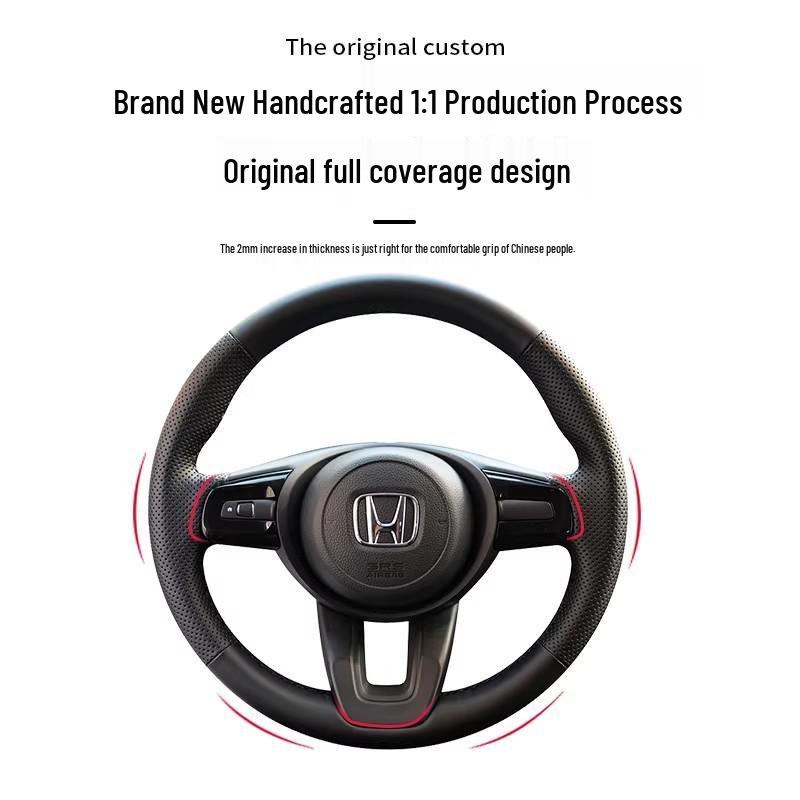 Genuine Leather Hand-Stitched Steering Wheel Cover for Honda Civic, Accord, CRV, HR-V, Fit, and Guandao Models
