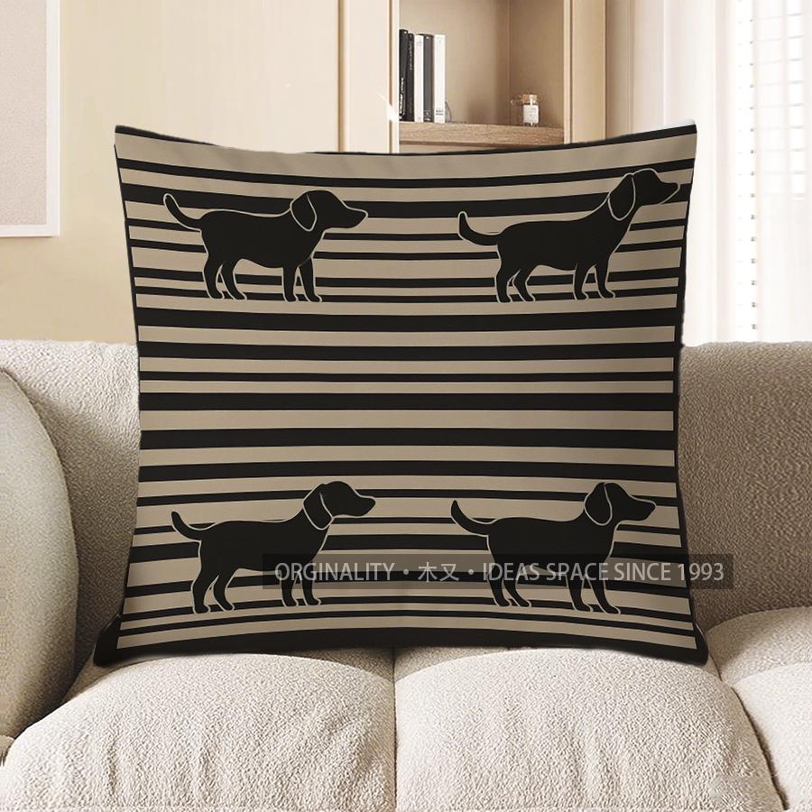 Home Decor Stylish Striped Dachshund Pattern Pillow Cover Pattern Cushion Cover Suitable For Sofa Bedroom Car Pillow Cover
