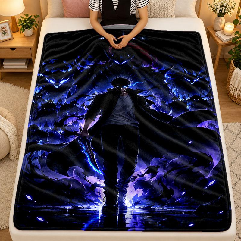 Flannel BlanketSolo Leveling Warm Soft Throw Blanket for Indoor Sofa Bed Living Room Use