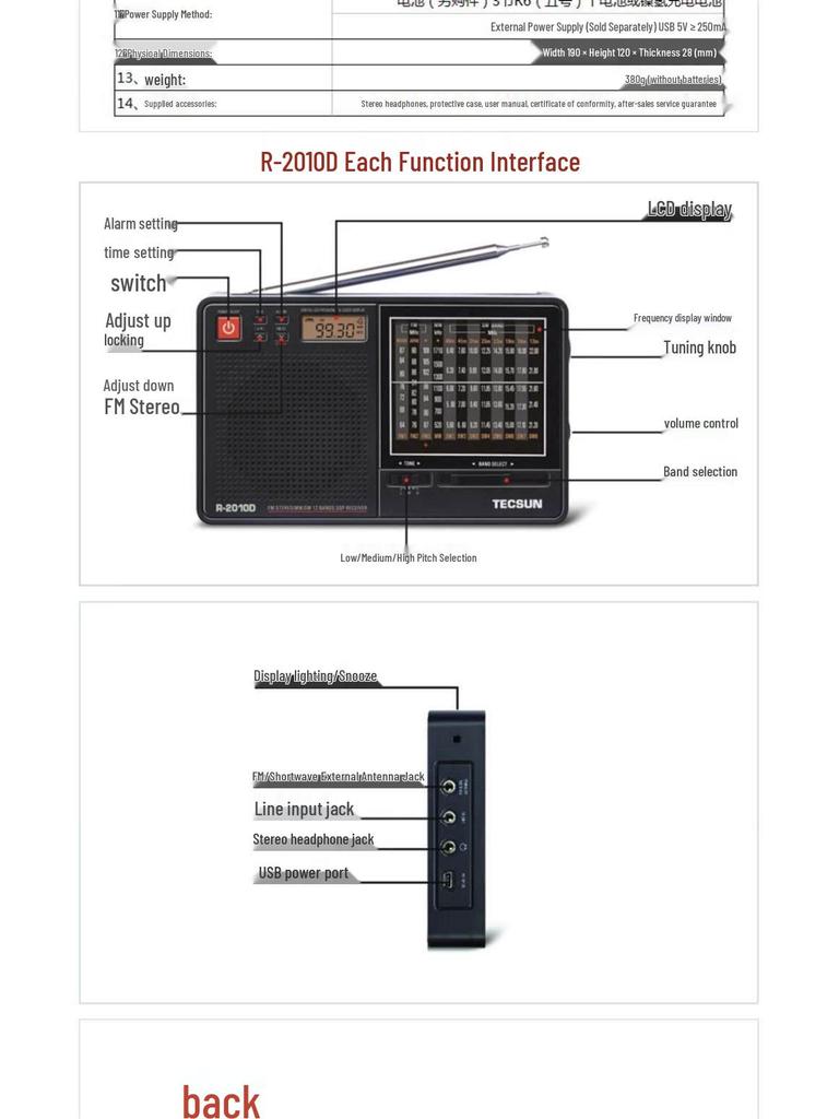 Tecsun R-2010D DSP Full Band Rechargeable Stereo Radio for Seniors