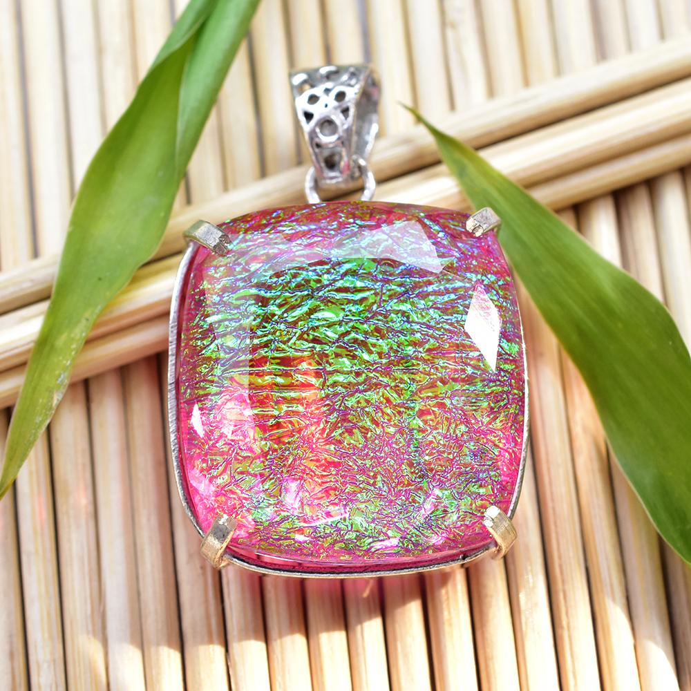 Lab-Created Opal Pendant 111 ct Square Cushion Cut Monarch 925 Sterling Silver October Birthstone