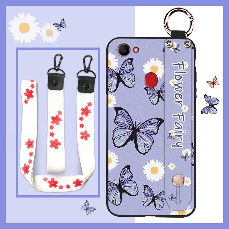 Silicone Phone Holder Phone Case For OPPO F7 Waterproof Oil Painting Fashion Design Durable Anti-dust Wrist Strap Flower