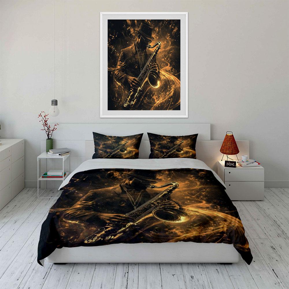 "Jazz Musician Art Decor Set" Bedding Set with 1 Duvet Cover 2 Pillowcases Single Double King Queen, Gift