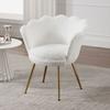 Wahson Shell Armchair with Gold Plated Metal Legs, Armchairs and Chairs for Dressing Table and Salon, Faux Fur, White