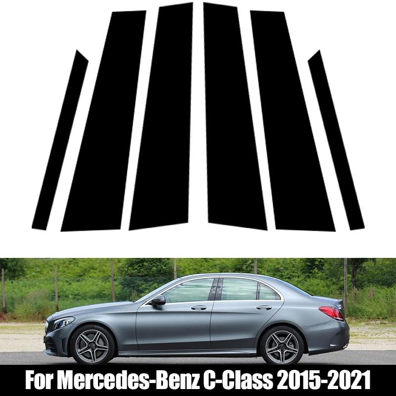 6pcs/set For Mercedes-Benz C-Class 2015-2019 2020 2021 Car Pillar Posts Door Window Trim Cover Kit Stickers Glossy Black Accessories