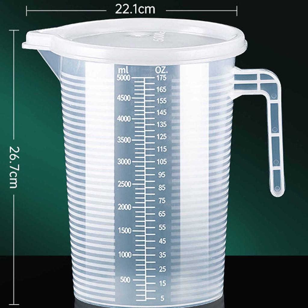Lebensmittelechter Messbecher aus Kunststoff, zylinderförmig, großes Fassungsvermögen mit Skala, Milliliter- und Tassenangaben zum Backen, Kochen, Zubereiten von Mahlzeiten und für die Küche