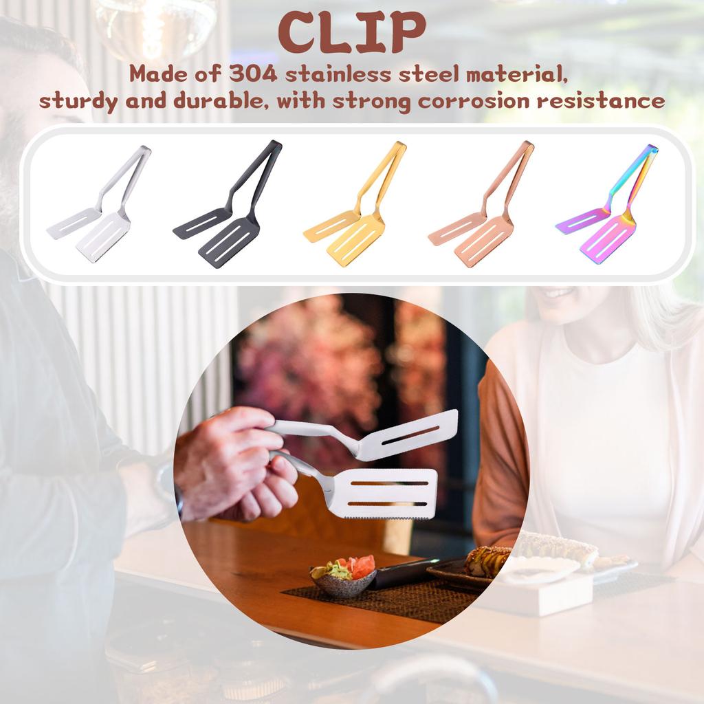 Stainless Steel Grill Clamp, -Scald Double-Sided Spatula Tongs Steak Clamps Grill Shovel Clip For Cooking BBQ Beefsteak Pizza Fish Bread Kitche