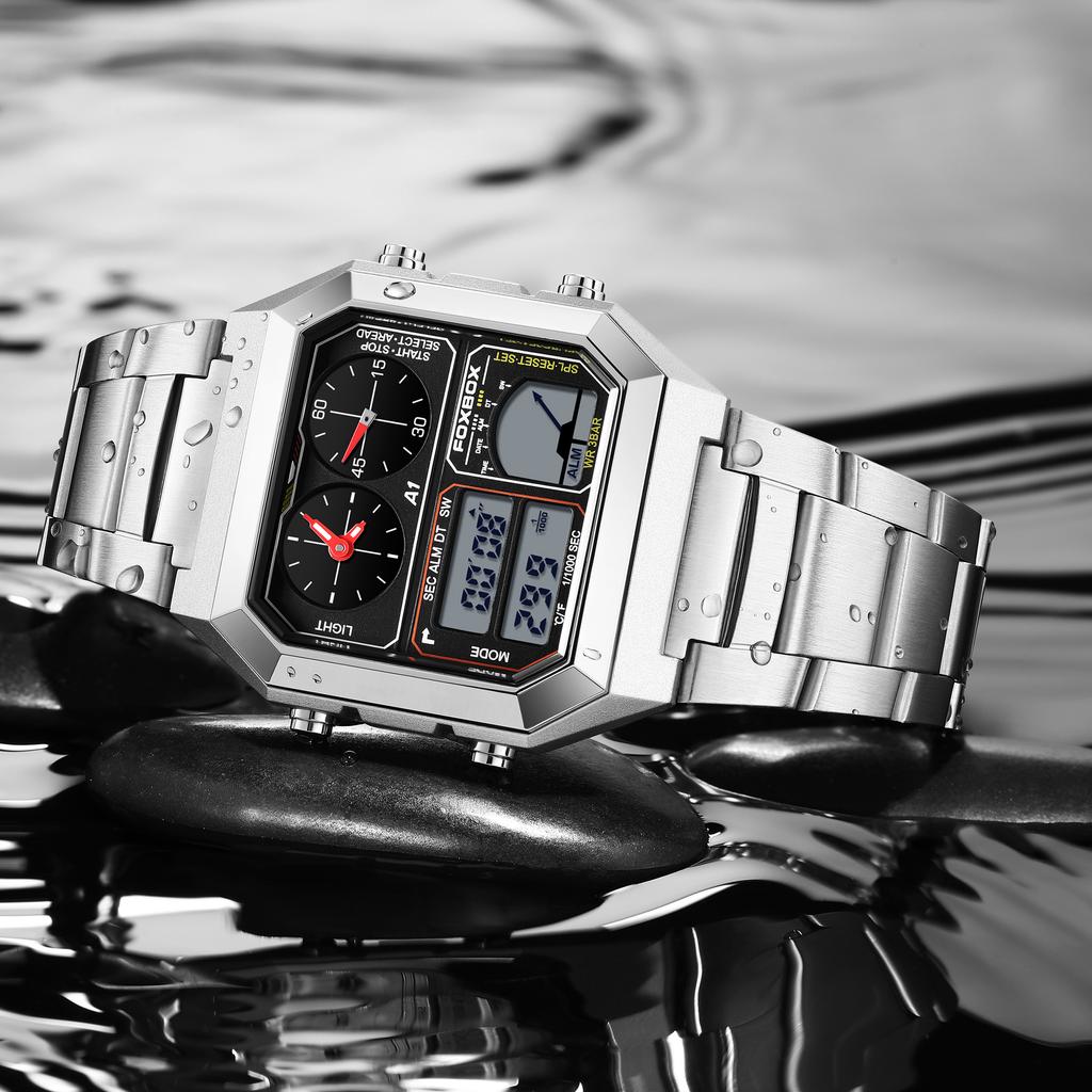 FOXBOX Electronic Rel Gio Mulher Electronic Night Glow Waterproof Watch Sports Men's Lightweight Square Classic Fashion