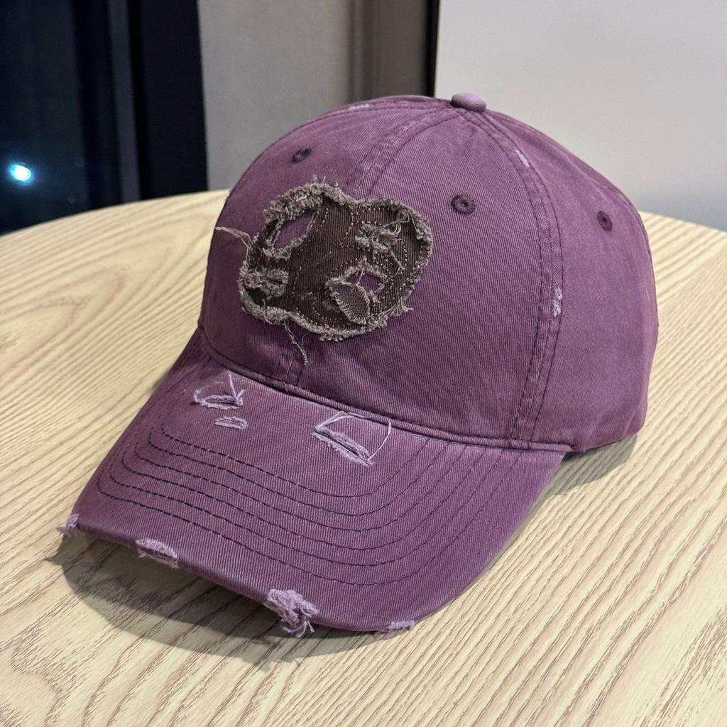 Korean-style Vintage Street Letter Patch Baseball Cap for Men and Women, Distressed and Frayed, Sweet and Cool Duckbill Hat for Couples