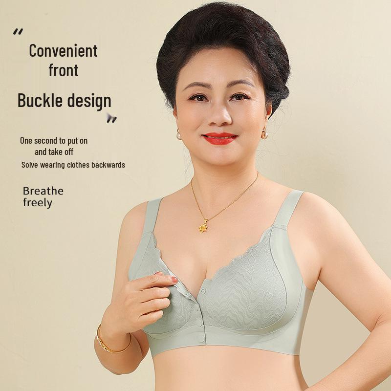Plus-Size Women's Front-Buckle Nursing Bra: Seamless, Comfortable, for Middle-Aged & Elderly.