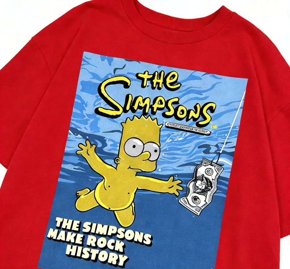 NIRVANA Simpson Swimming Vintage Cartoon Unisex Men's Tshirt Children's Adults Parent Child Cotton T Shirts Women Top Ins Y2k