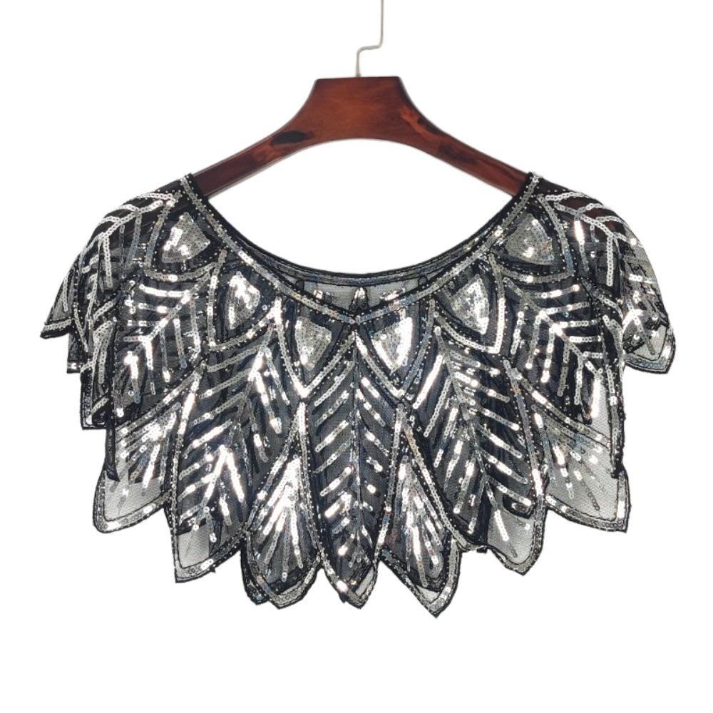 Блестящая вечерняя накидка Сверкающая праздничная шаль Элегантная шаль с пайетками Девушка чёрный/серебряный