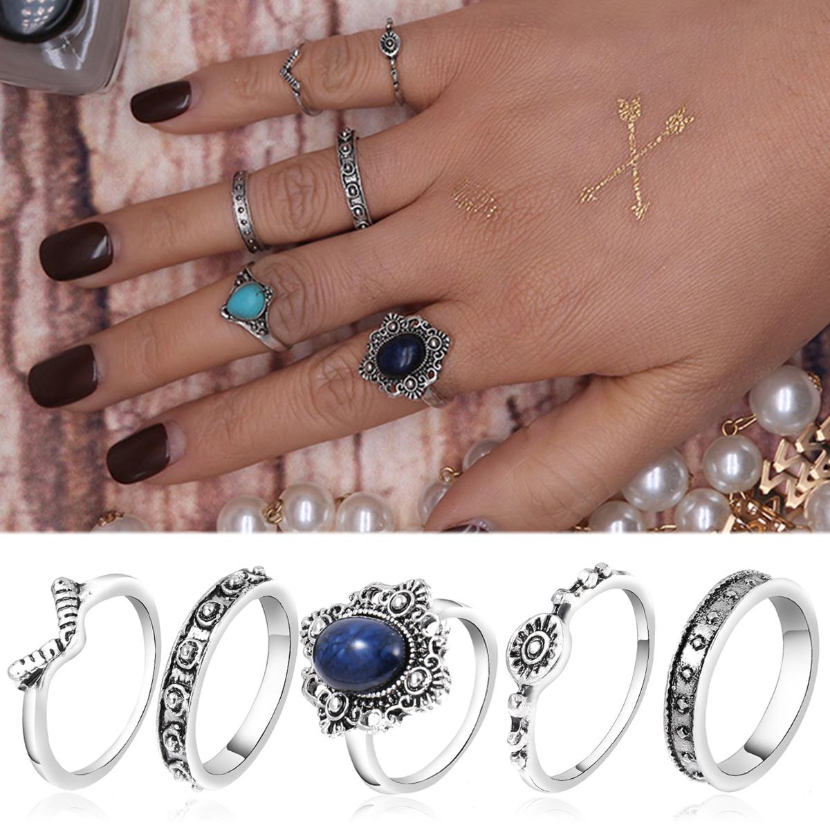 

6 шт./комплект. Жіноче срібне бірюзове міді-кільце над кістяком пальців Ювелірні подарунки