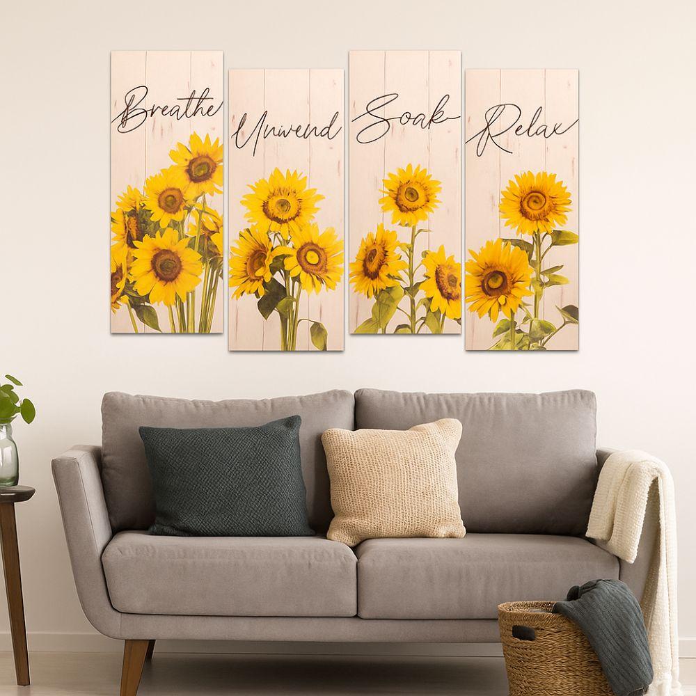 Handmade Wooden Floral Artwork Modern Wall Decor Plate Sunflower Hanging Sign  Home Office Decor