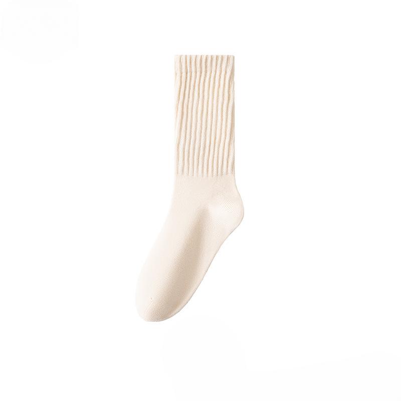 Female Autumn and Winter Retro All Match Pure Color Warm Sweat Absorbing Breathable Tube Stack Socks