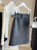 2025 Autumn/Winter Women's High-End Korean Grey Woolen Hip-Hugging Mid Skirt