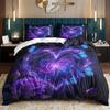 3 Piece Set Purple Dreamy Love Rose Valentine's Day Print Quilt Set,Including 1 Duvet Cover and 2 Pillowcases(excluding Padding)