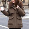 BITCED Women's Winter Slimming Down Jacket with Fashionable Fleece Lining and Thick Fur Trim