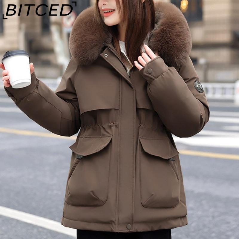 BITCED Women's Winter Slimming Down Jacket with Fashionable Fleece Lining and Thick Fur Trim