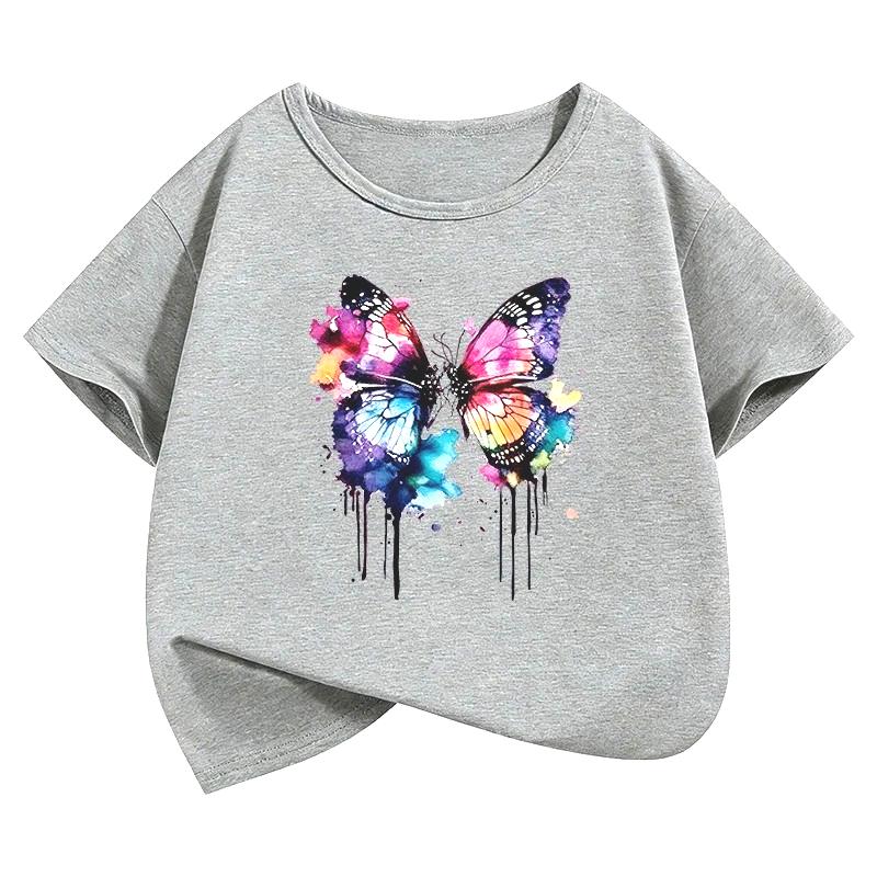 Retro Butterfly TShirt Printed T Shirt Girls Summer Spring Vintage Short Sleeve Tops TShirts Cute Girls Y2k Fashion Clothing
