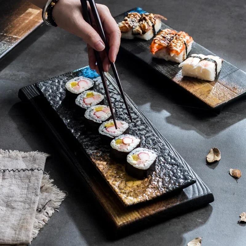 Keramikteller lang im japanischen Stil kreativ rechteckig Sushi-Teller-Set Teller Sashimi flacher Teller Restaurant gewerblich