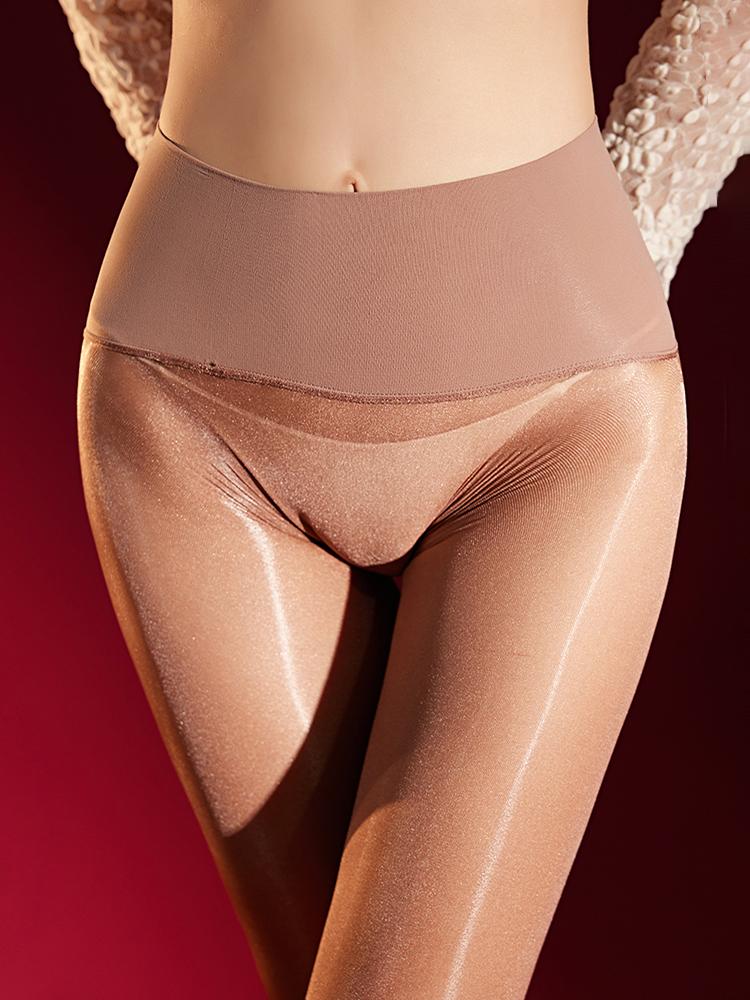 Durchsichtige Damenstrumpfhose Ölglänzende Strumpfhose Sexy Glitzerstrümpfe Schrittlos Erotische Dessous Nylonstrümpfe