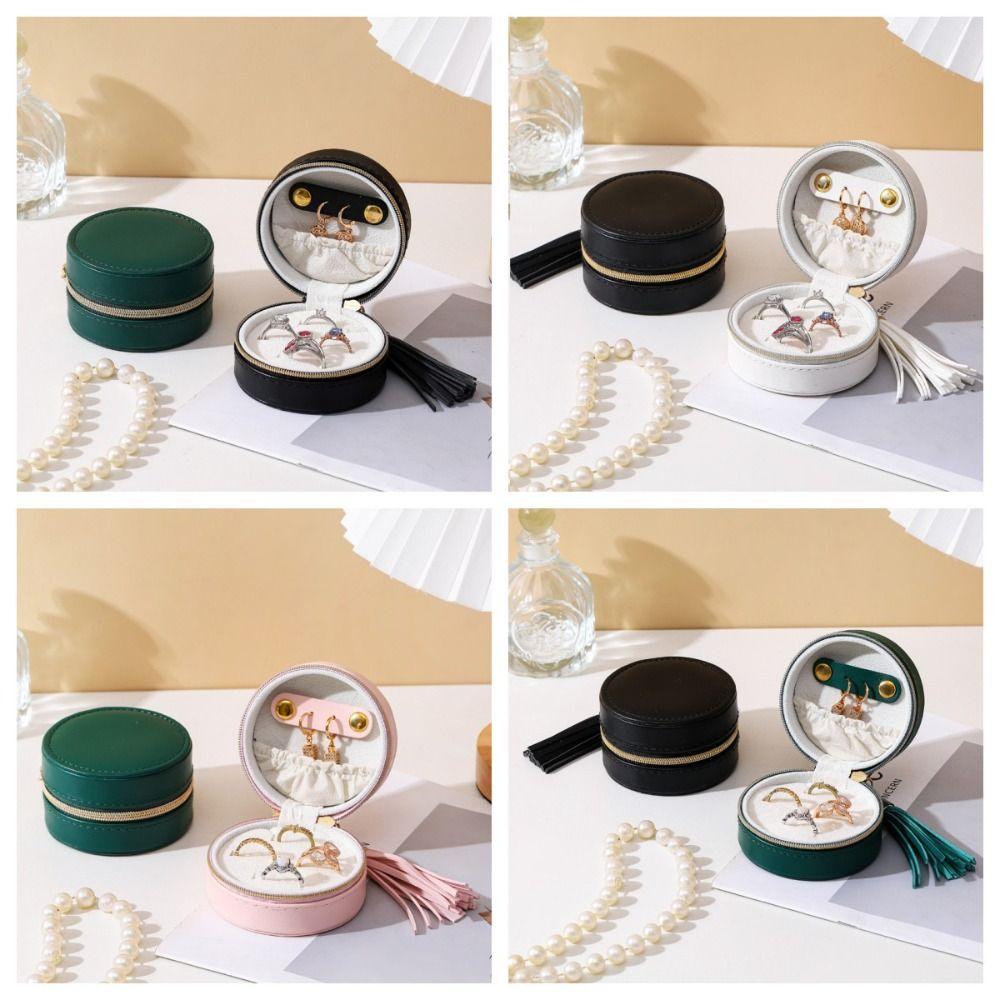 Solid Colored Jewelry Storage Box Round Necklace Ring Case Simple Earring Organizer  Girls