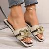 2025 NEUE Glänzende Diamant Flachsohlige Quadratische Zehen Modebewusste Coole Hausschuhe 2025 Sommer Neu Offene Zehen Strand Damenschuhe