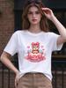 Unisex T Shirt Cute Cat in Pink Love Cup Fashion Casual Comfortable Soft Top