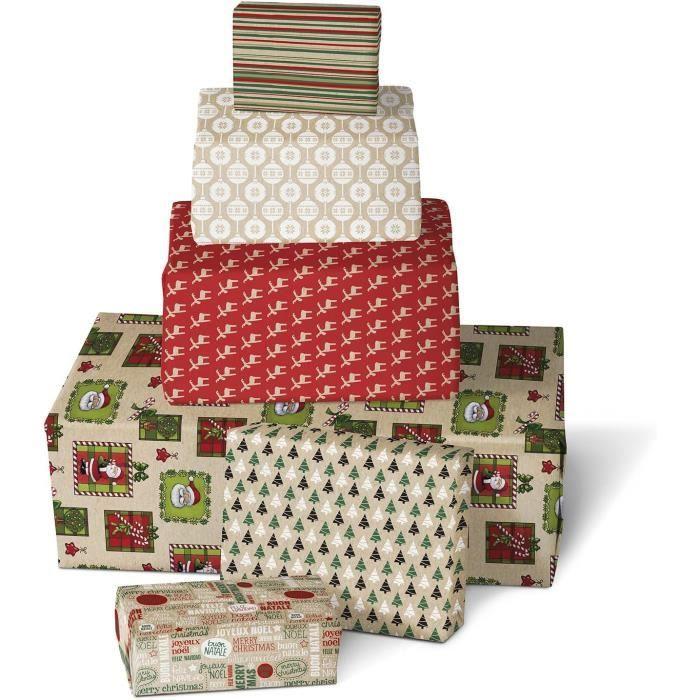 Papier Cadeau - CLAIREFONTAINE - 211421AMZC - 12 Rouleaux - Kraft Verge - Motifs Noël