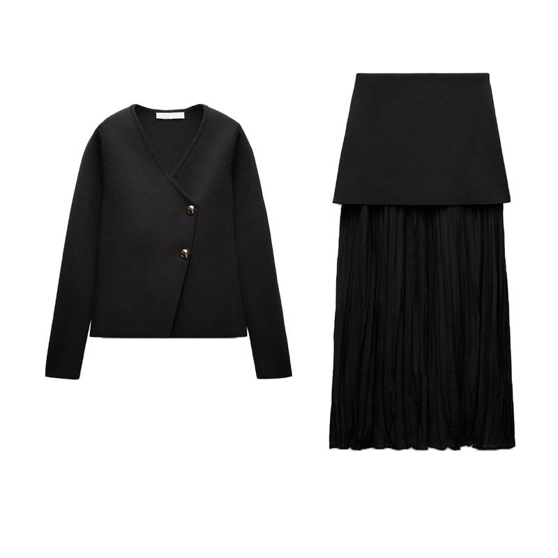 Spring New V-neck Asymmetric Knitting Outwear 4192124 Knitting Patchwork Skirt 4192016