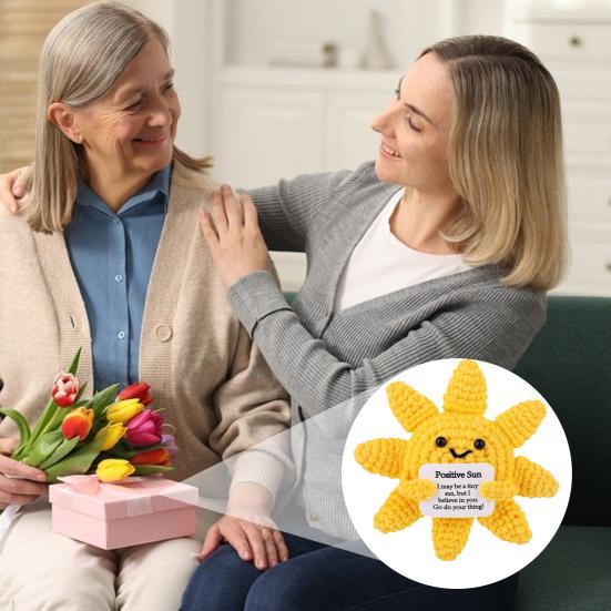 Mini Positive Sun Crochet Doll Emotional Support Handmade Knitting Cartoon Sunshine Plushie Desktop Decoration Ornament