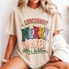 Personalized Christmas Lunch Lady Shirt, Lunchroom Merry Maker Tee, Custom Name Cafeteria Worker Gift, Retro Holiday School Lunch Staff Top