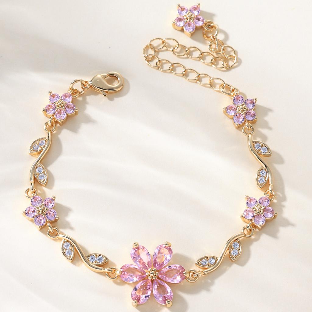 Pulseira Fofa Doce Estilo Ins Mais Vendida Flor de Amor Borboleta Festival Zircônia Pulseira de Cobre Presente de Dia dos Namorados