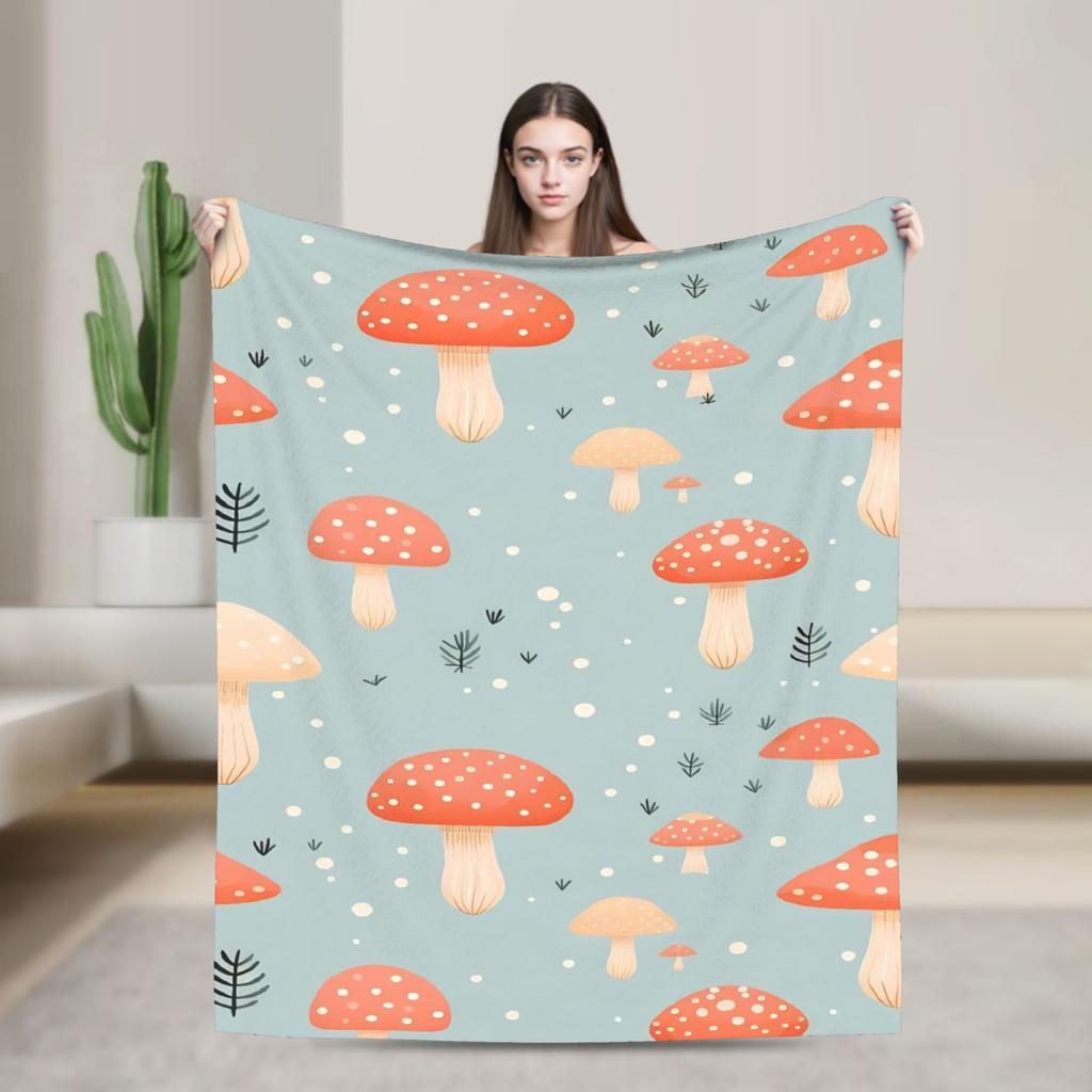 Cartoon Mushroom Blankets Fleece Decoration  Portable Super Warm Throw Blanket for Bedding Office Bedspreads