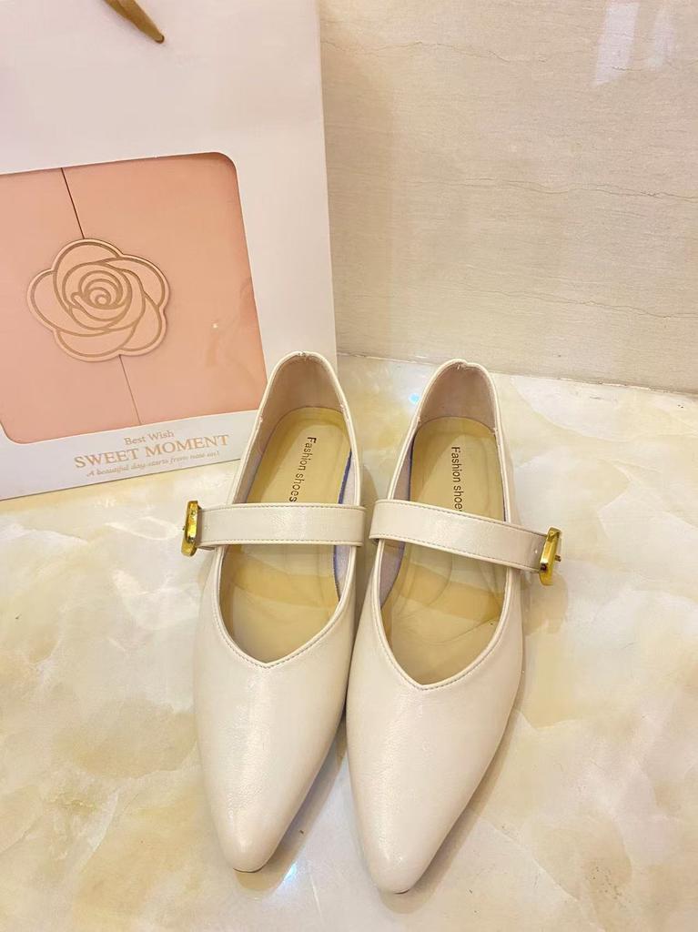 New Soft Leather French Soft Sole Temperament Low Heel Mary Jane Women'S Shoes Pointed Tip Single Shoes Women'S Thick Heel