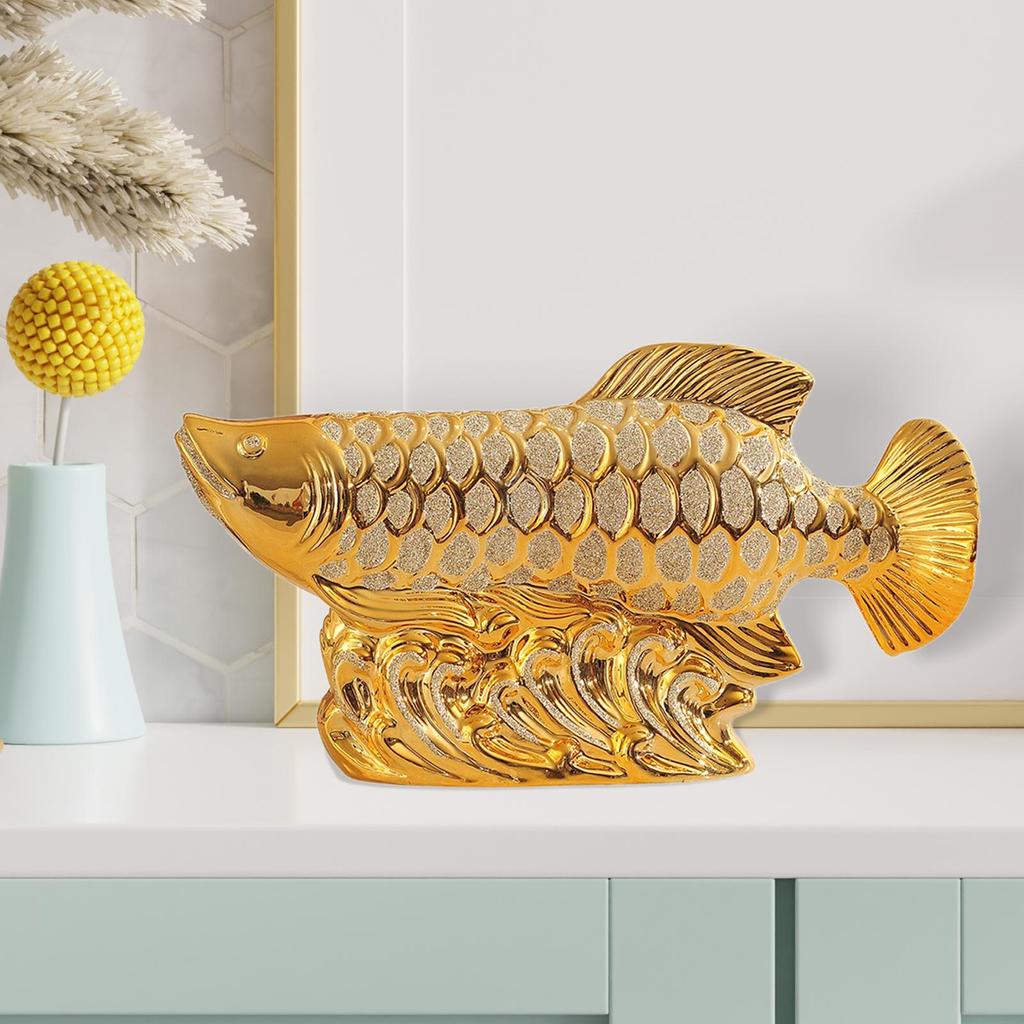 Creative Fish Statue Sculpture Ornament Porcelain Figurine Handicraft for Bookshelf, Tabletop Decor Housewarming Gift
