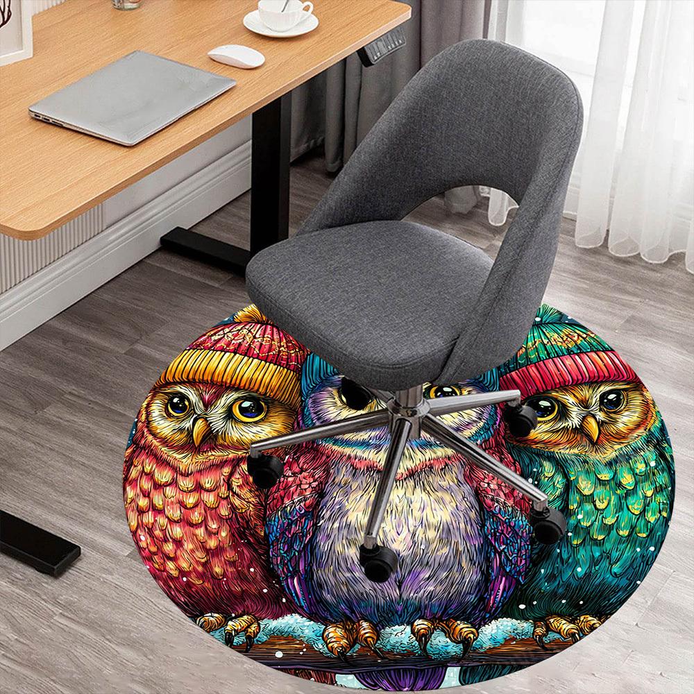 1PC Owl Winter Office Round Area Rug, Under Office Chairs Bedroom Living Room Home Decor, Carpet for Office -1110146