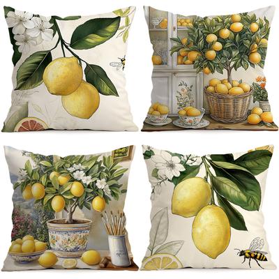 Vintage Stil Zitrone Kissenbezug Bedruckt Polyester 40/45/50cm Zierkissenbezug Dekokissen für Sofa Kissenbezug Heimdekoration