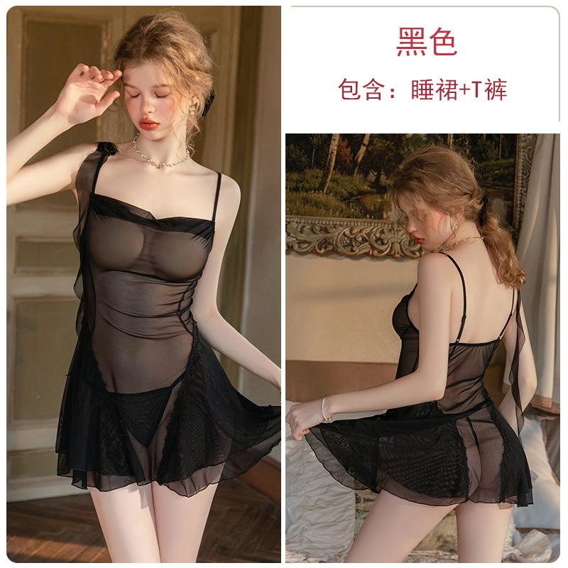 Sex underwear soft mesh perspective temptation flower streamer decoration sexy women's pajamas set